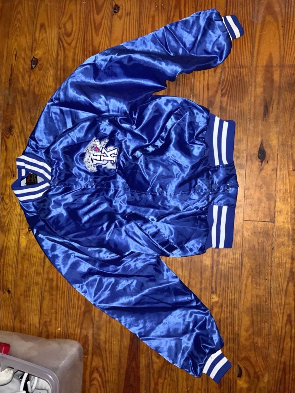 Adult  Medium Vintage Royal Blue Satin Bomber Jacket